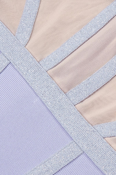 Tricolor Spliced Mesh Plunge Mini Bandage Dress - What's Your Chic