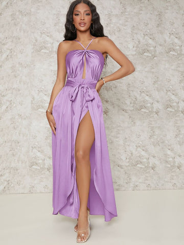 Oasis belted high split satin cami dress - What's Your Chic