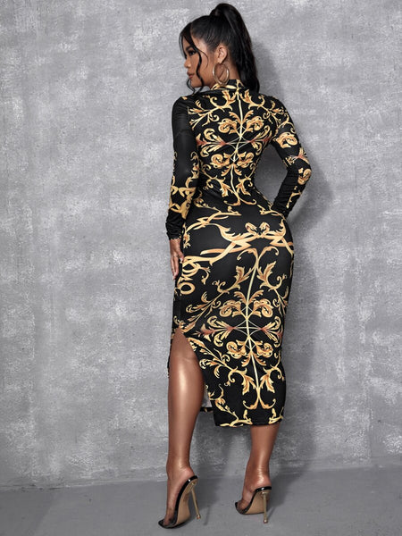 Sensations Split Thigh Dress - What's Your Chic