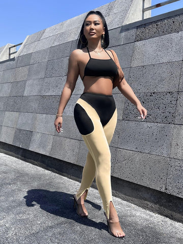 Playful Mood backless halter & two-tone leggings