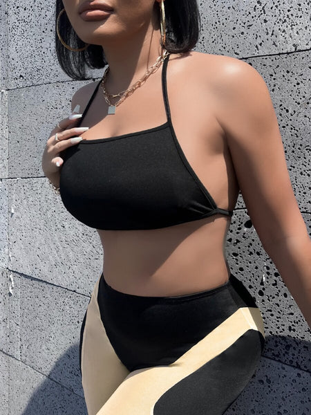 Playful Mood backless halter & two-tone leggings