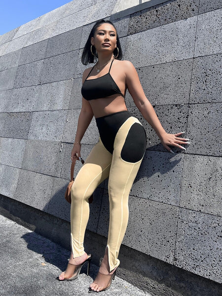 Playful Mood backless halter & two-tone leggings