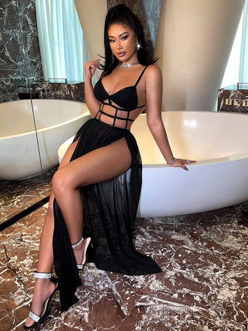 Covina Island cut out mesh maxi - What's Your Chic