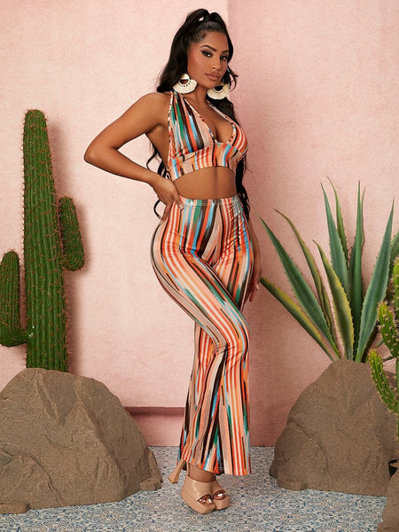 On a Rebound striped tie halter & pants set