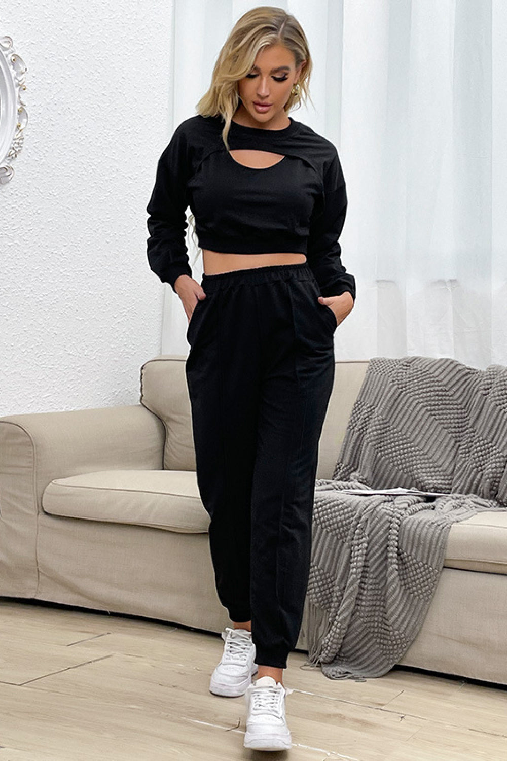 Cut Out Crop Top and Joggers Set - What's Your Chic
