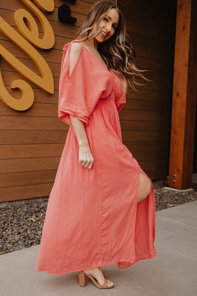 Cold-Shoulder Deep V Slit Maxi Dress - What's Your Chic