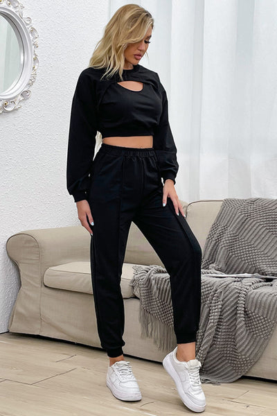 Cut Out Crop Top and Joggers Set - What's Your Chic