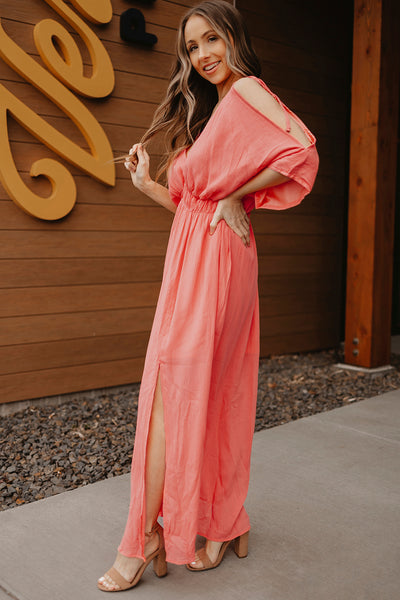 Cold-Shoulder Deep V Slit Maxi Dress - What's Your Chic