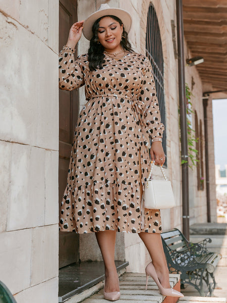 Plus Size Terrazzo Tie Waist Midi Dress - What's Your Chic