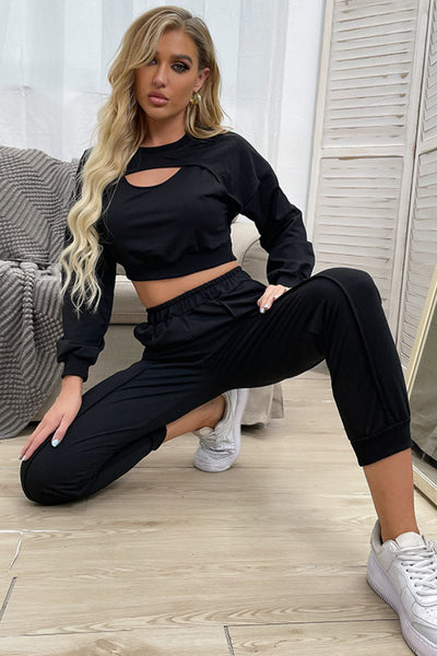 Cut Out Crop Top and Joggers Set - What's Your Chic