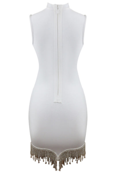 Rhinestone Tassel Hem Bodycon Dress - What's Your Chic