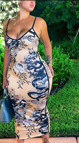 Dragon Phase print bodycon dress