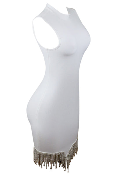 Rhinestone Tassel Hem Bodycon Dress - What's Your Chic